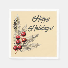 レトロホリーベリーとエバーグリーン スタンダードカクテルナプキン