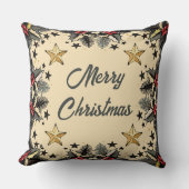 レトロホリーベリーアンドエバーグリーン装飾用クッション クッション (正面)