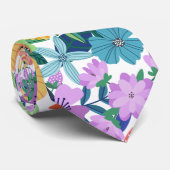 レトロホワイトの虹の花柄 ネクタイ (ロール)