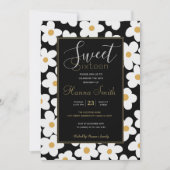 レトロホワイトイエロービッグデイジーフラワーズブラックデザイン 招待状 (正面)