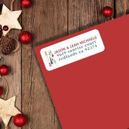 レトロホワイトオカラフルーのクリスマスツリーアドレス ラベル