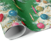 レトロホワイトクリスマスツリーズグリーン ラッピングペーパー (ロールコーナー)