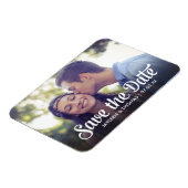 レトロホワイトスクリプト日付のフルブリードフォトを保存 マグネット (左側)