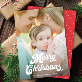 レトロホワイトスクリプト メリークリスマス 1枚の写真 シーズンカード