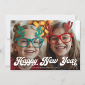 レトロホワイトスクリプト 謹賀新年 1枚の写真 シーズンカード (正面)