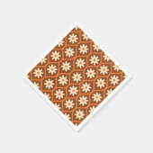 レトロホワイトフラワーオンブラウンヴィンテージオギー スタンダードカクテルナプキン (角)