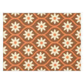 レトロホワイトフラワーオンブラウンヴィンテージオギー テーブルクロス (正面(横))