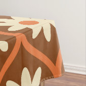 レトロホワイトフラワーオンブラウンヴィンテージオギー テーブルクロス (インサイチュ)