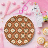 レトロホワイトフラワーオンブラウンヴィンテージオギー ペーパープレート (パーティー)