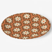 レトロホワイトフラワーオンブラウンヴィンテージオギー ペーパープレート (アングル)