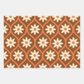 レトロホワイトフラワーオンブラウンヴィンテージオギー ラッピングペーパーシート (正面3)