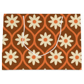 レトロホワイトフラワーオンブラウンヴィンテージオギー ラージペーパーバッグ (正面)