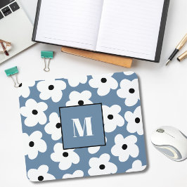 レトロホワイトフラワーズモノグラカスタムム マウスパッド