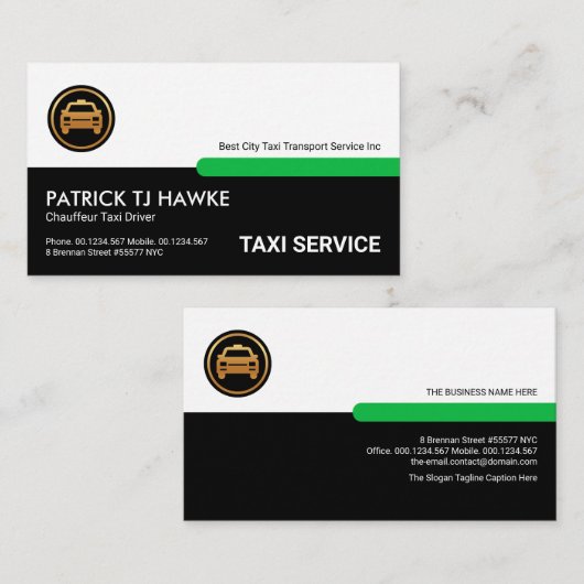 レトロホワイトブラックレイヤーグリーンタブタクシードライバー 名刺 (正面/裏面)