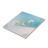 レトロホワイトブルーバードアンド開花アート タイル (側面)