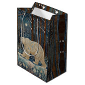 レトロホワイトベアboho winter woodlandパーソナライズ ミディアムペーパーバッグ (裏面アングル)