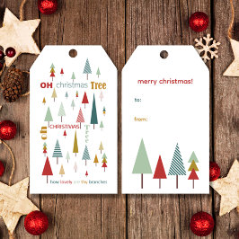 レトロホワカラフルイトクリスマスツリーホリデイ ギフトタグ
