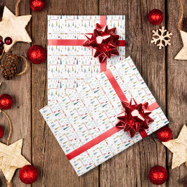 レトロホワカラフルイトクリスマスツリーホリデイ ラッピングペーパー