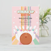 レトロボウリングの子供の誕生日パーティー 招待状 (スタンド正面)