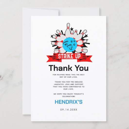 レトロボウリングキッズ 1歳誕生日パーティー サンキューカード (正面)