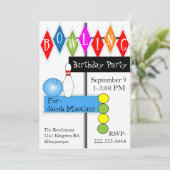 レトロボウリングサイン 誕生日招待状 招待状 (スタンド正面)