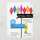 レトロボウリングサイン 誕生日招待状 招待状 (正面/裏面)