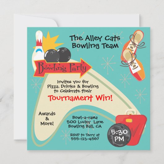 レトロボウリングチームリーグパーティー 招待状 (正面)