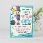 レトロボウリングパーティー招待状 - ピンク 招待状 (スタンド正面)