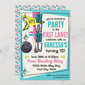 レトロボウリングパーティー招待状 - ピンク 招待状 (正面/裏面)