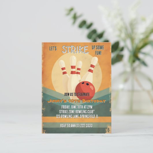 レトロボウリング キッズ バースデーパーティー ご招待 ポストカード (スタンド正面)