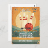 レトロボウリング キッズ バースデーパーティー ご招待 ポストカード (正面/裏面)