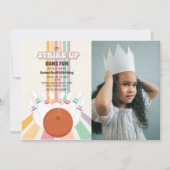 レトロボウリング キッズ バースデー フォト 招待状 (正面)