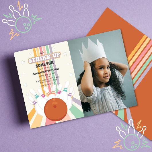 レトロボウリング キッズ バースデー フォト 招待状