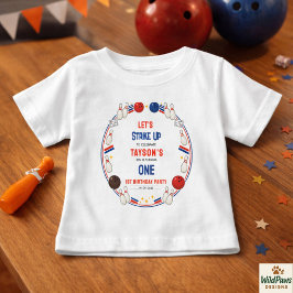レトロボウリング 1歳誕生日パーティー – かわいい子供  ベビーTシャツ