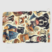 レトロボクサードッグイラストレーション ゴルフタオル (横)