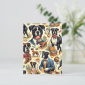 レトロボクサードッグイラストレーション ポストカード (スタンド正面)