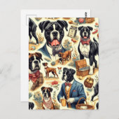 レトロボクサードッグイラストレーション ポストカード (正面/裏面)