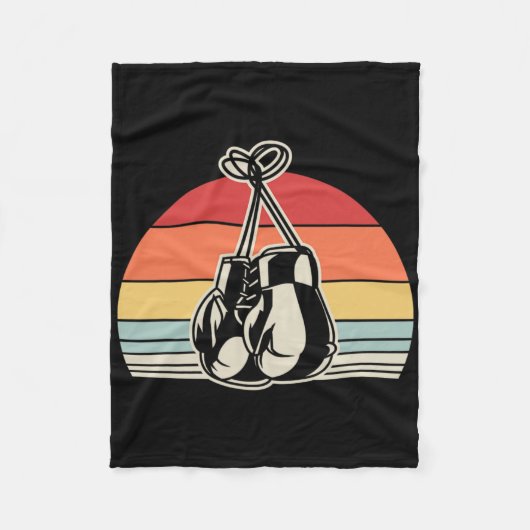 レトロボクシング手袋ヴィンテージサンセットデザイン フリースブランケット (正面)