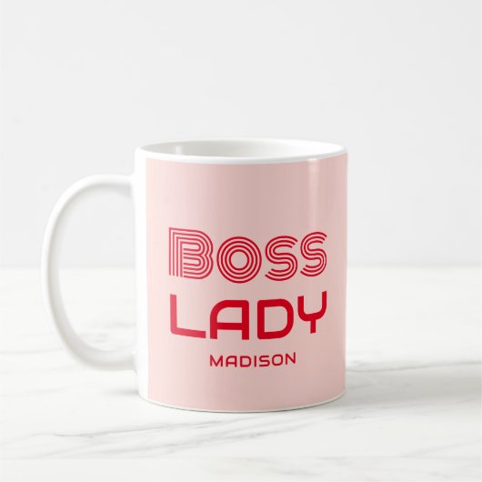 レトロボスレディーピンクアンドレッドパーソナライズされた コーヒーマグカップ (左)