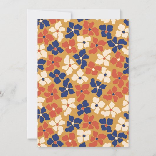 レトロボタニカルブルーイエローフローラブライダルシャワー 招待状 (裏面)