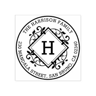 レトロボタニカルラウンドファミリーネーム&差出人住所 ラバースタンプ