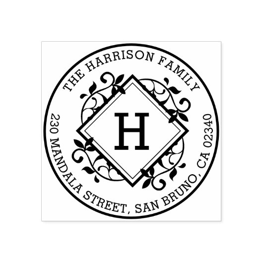 レトロボタニカルラウンドファミリーネーム&差出人住所 ラバースタンプ (インプリント)