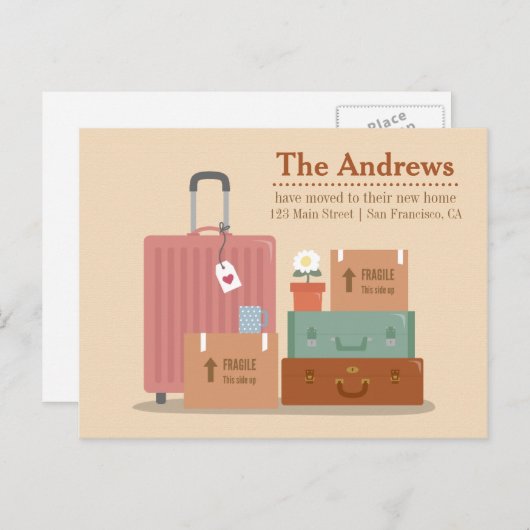 レトロボックスとスーツケース新しいホームのお知らせ 案内ポストカード (正面/裏面)