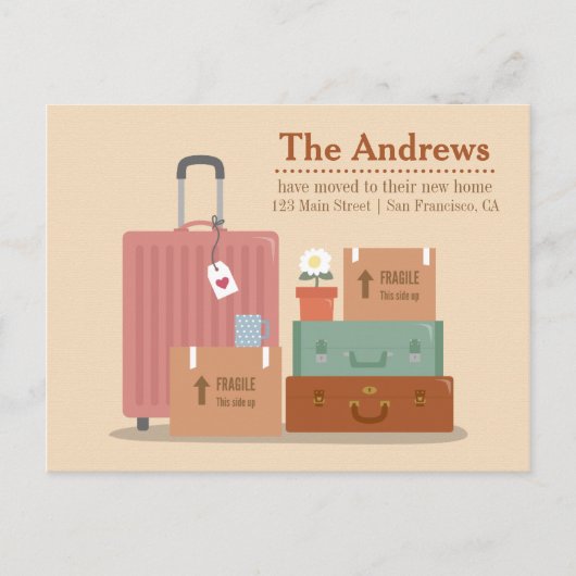 レトロボックスとスーツケース新しいホームのお知らせ 案内ポストカード (正面)