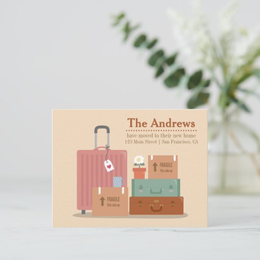 レトロボックスとスーツケース新しいホームのお知らせ 案内ポストカード (スタンド正面)