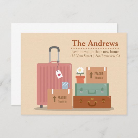 レトロボックスとスーツケース新しいホームのお知らせ 案内状 (正面/裏面)