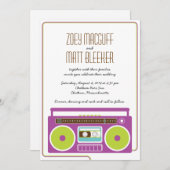 レトロボックスインディミキステープ結婚ス(紫/ライム) 招待状 (正面/裏面)