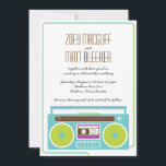 レトロボックスインディミックステ結婚ープの青/ライム 招待状<br><div class="desc">80年代のファンキーボーボックス、ロマンチックな絡み合ったヘッドフォンとカラフルレトロカセットのテープが、このおもしろいと結婚式招待状スイートのスターユニークである。</div>