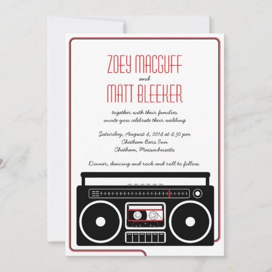 レトロボックスインディ結婚Mixtape's (BW / Red) 招待状 (正面)
