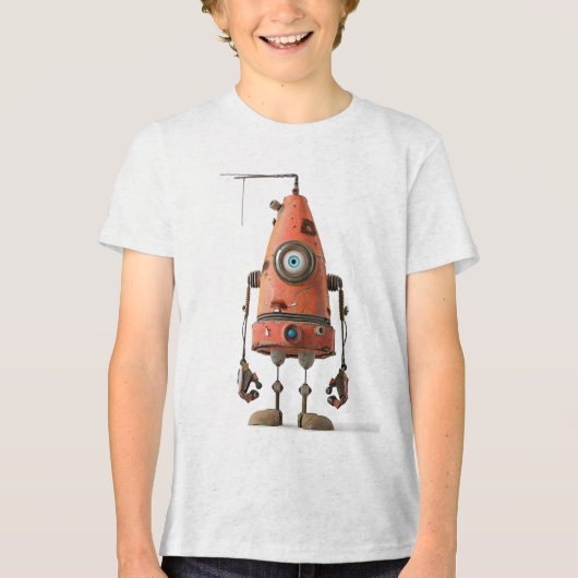 レトロボット片目 – Rusty Orange Droid トライブレンドＴシャツ (正面)